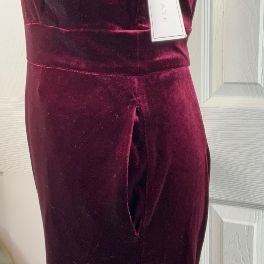 1.STATE Women's Mock Neck Halter Tie-Neck Velvet Jumpsuit Size S - Picture 7 of 13